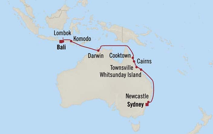Itinerary Map for Oceania Riviera Cruises Voyage ID RVA261117