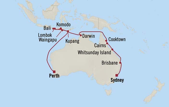 Itinerary Map for Oceania Riviera Cruises Voyage ID RVA261215