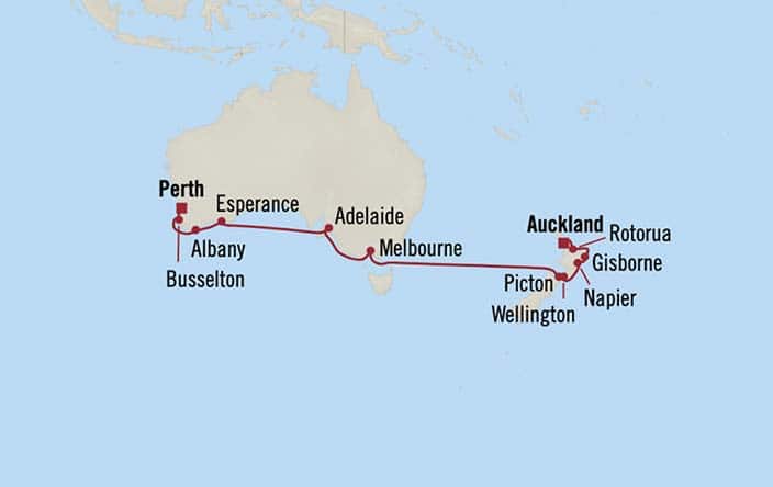 Itinerary Map for Oceania Riviera Cruises Voyage ID RVA270107