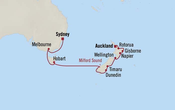 Itinerary Map for Oceania Riviera Cruises Voyage ID RV270124