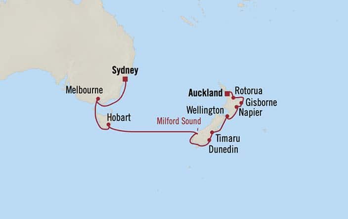 Itinerary Map for Oceania Riviera Cruises Voyage ID RVA270207
