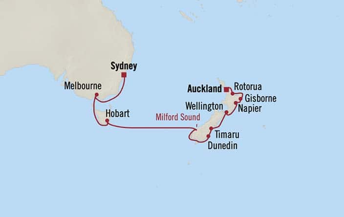 Itinerary Map for Oceania Riviera Cruises Voyage ID RVA270221