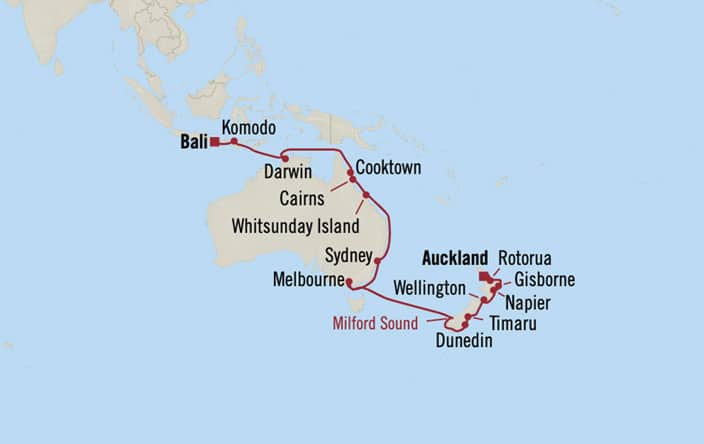 Itinerary Map for Oceania Riviera Cruises Voyage ID RVA270221B