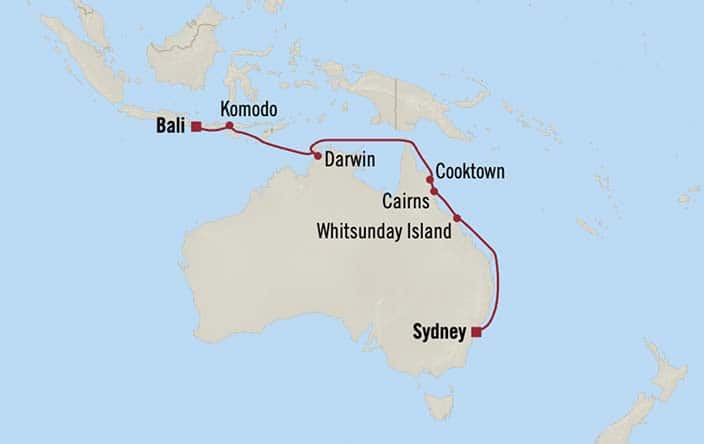 Itinerary Map for Oceania Riviera Cruises Voyage ID RVA270307