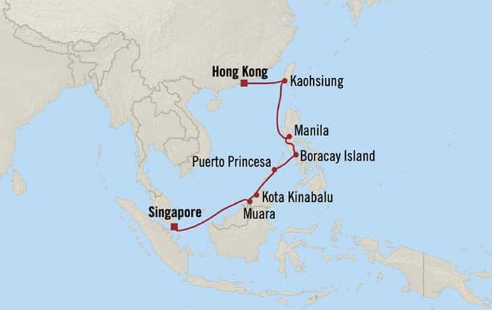 Itinerary Map for Oceania Riviera Cruises Voyage ID RVA270405