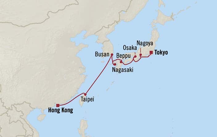 Itinerary Map for Oceania Riviera Cruises Voyage ID RVA270416