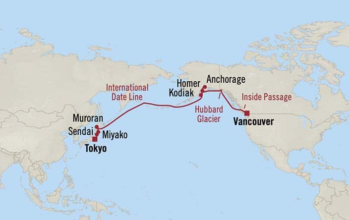 Itinerary Map for Oceania Riviera Cruises Voyage ID RVA270427