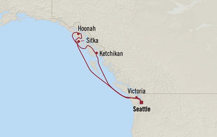 Itinerary Map for Oceania Riviera Cruises Voyage ID RVA270729