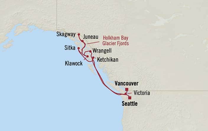 Itinerary Map for Oceania Riviera Cruises Voyage ID RVA270812