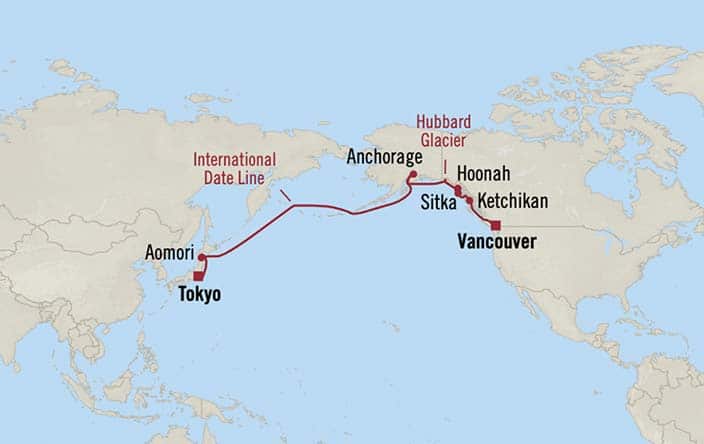 Itinerary Map for Oceania Riviera Cruises Voyage ID RVA270913