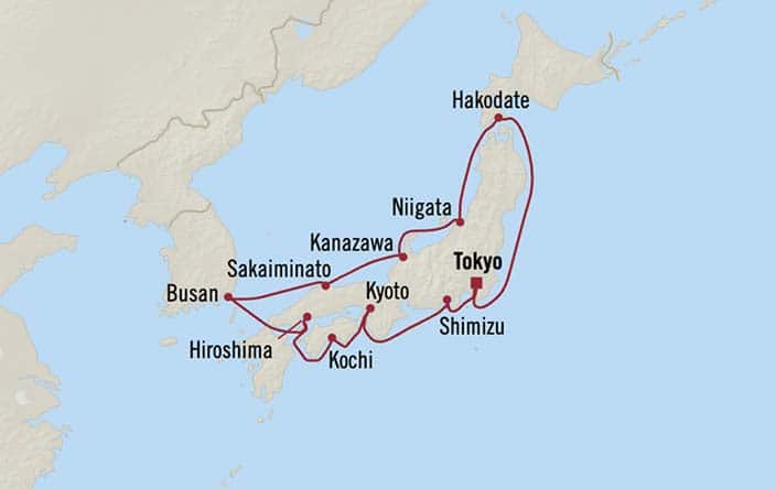 Itinerary Map for Oceania Riviera Cruises Voyage ID RVA270930