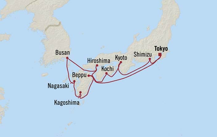 Itinerary Map for Oceania Riviera Cruises Voyage ID RVA271025