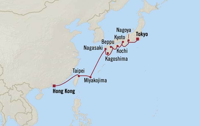 Itinerary Map for Oceania Riviera Cruises Voyage ID RVA271105