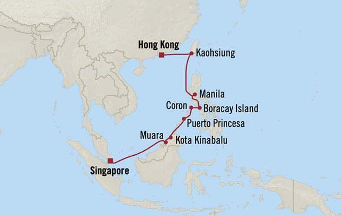 Itinerary Map for Oceania Riviera Cruises Voyage ID RVA271116