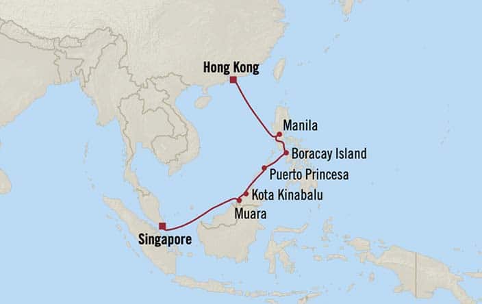 Itinerary Map for Oceania Riviera Cruises Voyage ID RVA271212