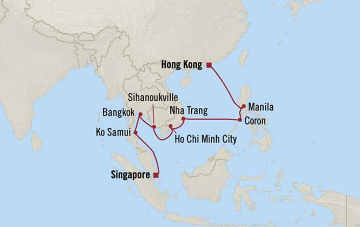 Itinerary Map for Oceania Riviera Cruises Voyage ID RVA271221