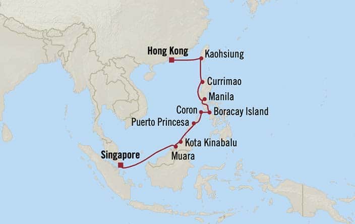 Itinerary Map for Oceania Riviera Cruises Voyage ID RVA280104