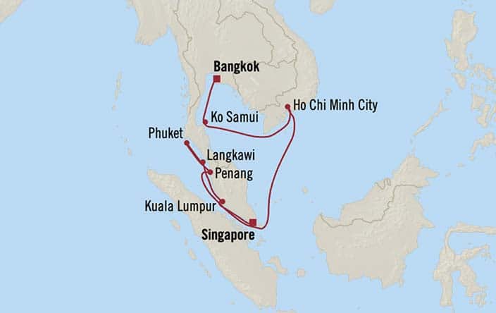 Itinerary Map for Oceania Riviera Cruises Voyage ID RVA280126