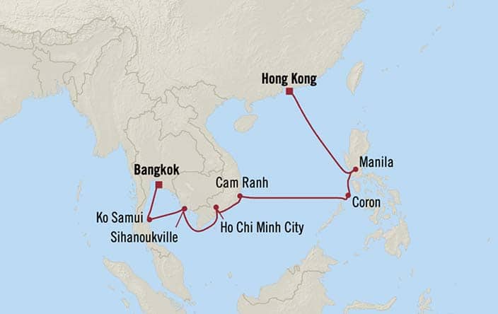 Itinerary Map for Oceania Riviera Cruises Voyage ID RVA280207