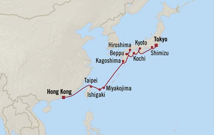Itinerary Map for Oceania Riviera Cruises Voyage ID RVA280219