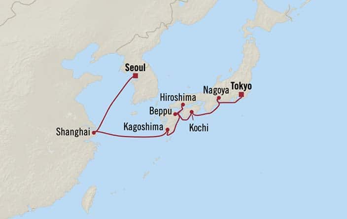 Itinerary Map for Oceania Riviera Cruises Voyage ID RVA280312
