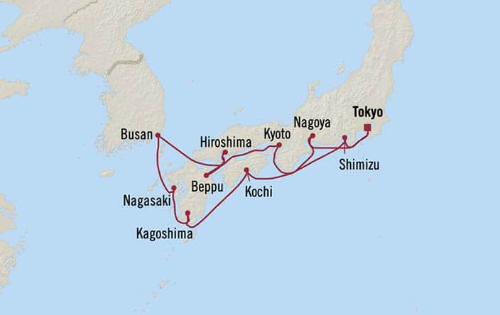 Itinerary Map for Oceania Riviera Cruises Voyage ID RVA280401