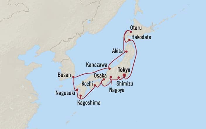 Itinerary Map for Oceania Riviera Cruises Voyage ID RVA280411