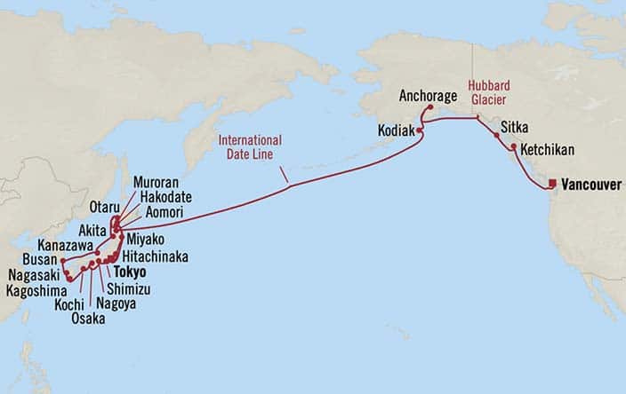 Itinerary Map for Oceania Riviera Cruises Voyage ID RVA80411A