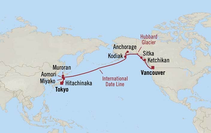 Itinerary Map for Oceania Riviera Cruises Voyage ID RVA280425