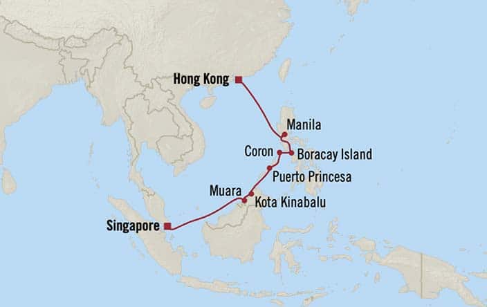 Itinerary Map for Oceania Riviera Cruises Voyage ID RVA280116