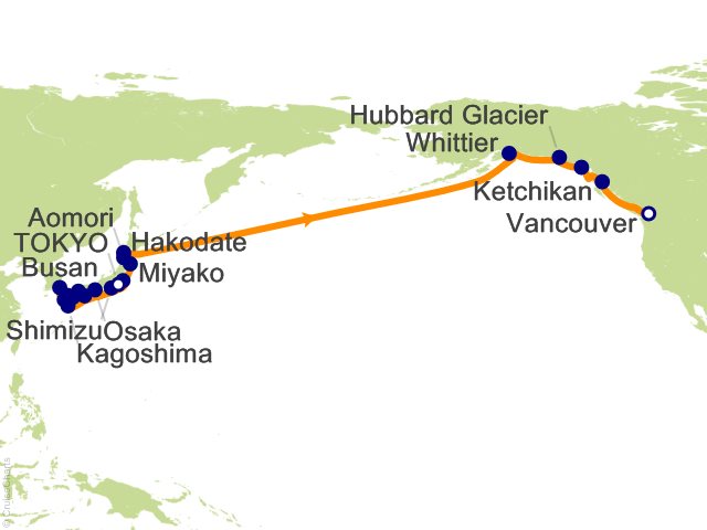 Itinerary map for Oceania Riviera voyage RVA290412A