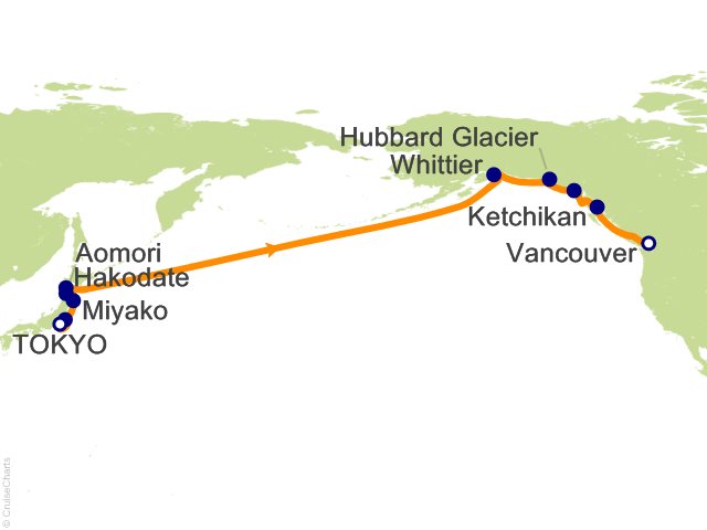 Itinerary map for Oceania Riviera voyage RVA290424