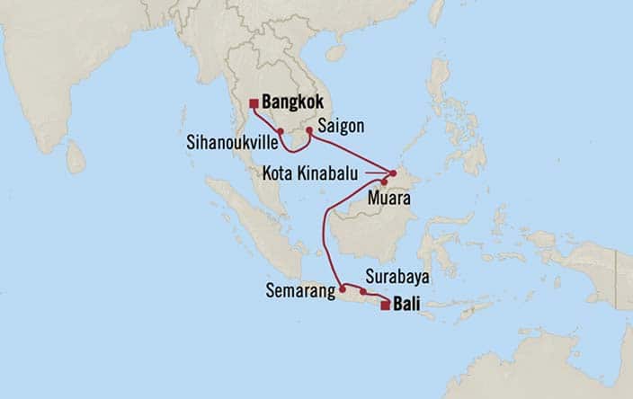 Itnerary Map for Oceania Cruises Sirena Voyage ID SIR260105