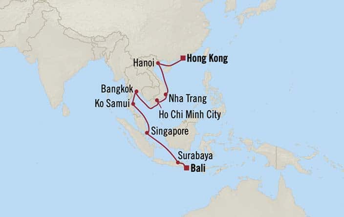 Itnerary Map for Oceania Cruises Sirena Voyage ID SIR260119
