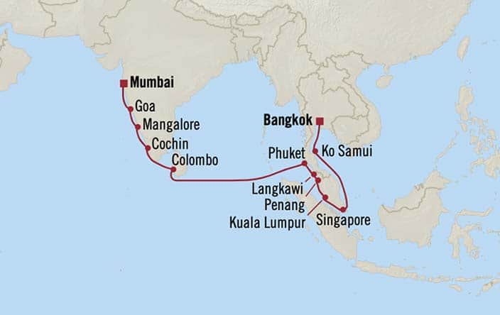 Itnerary Map for Oceania Cruises Sirena Voyage ID SIR260221