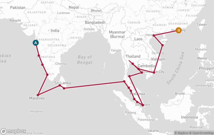Itinerary Map for Oceania Cruises Sirena Voyage ID SIR260311B