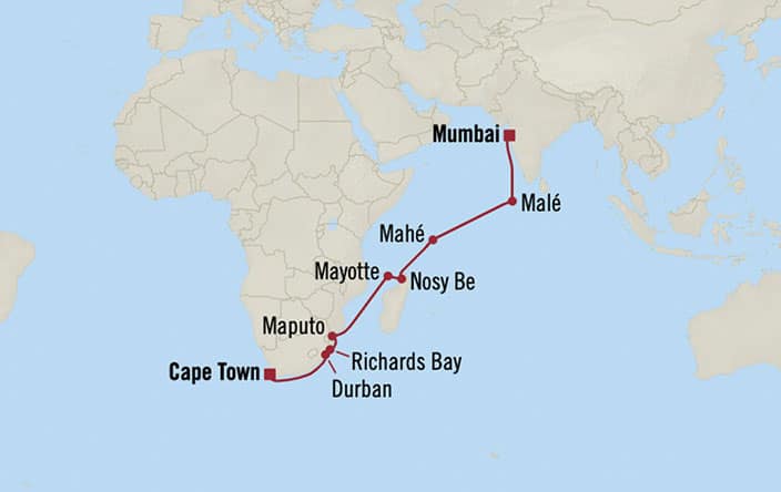 Itnerary Map for Oceania Cruises Sirena Voyage ID SIR260311