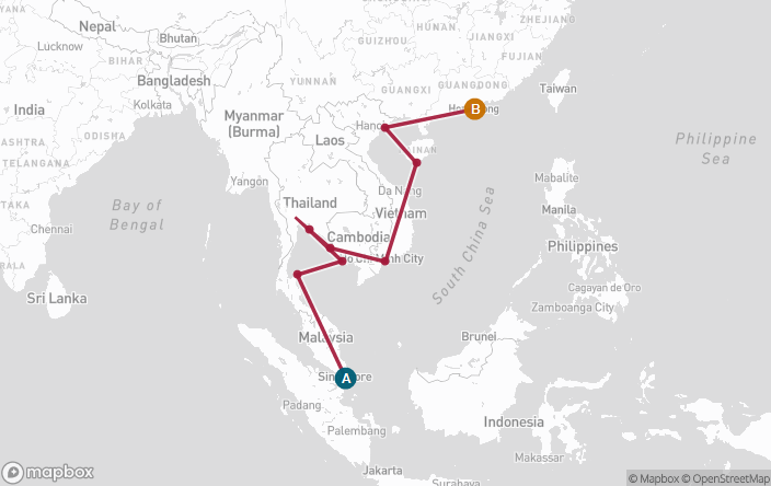 Itinerary Map for Oceania Cruises Sirena Voyage ID SIR260331A