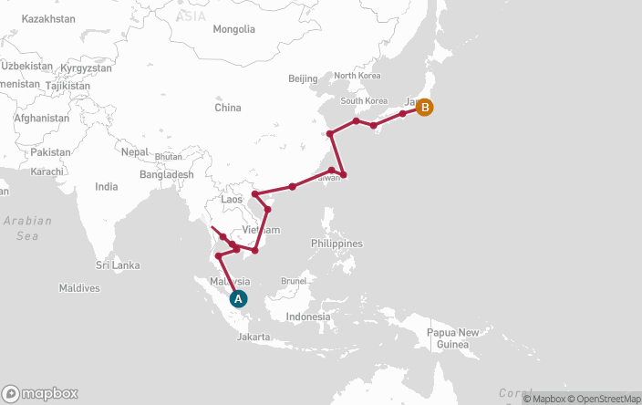 Itinerary Map for Oceania Cruises Sirena Voyage ID SIR260331B