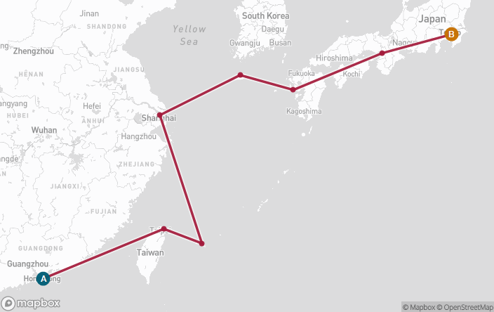Itinerary Map for Oceania Cruises Sirena Voyage ID SIR260416