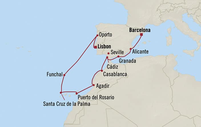 Itinerary Map for Oceania Cruises Sirena Voyage ID SIR260424