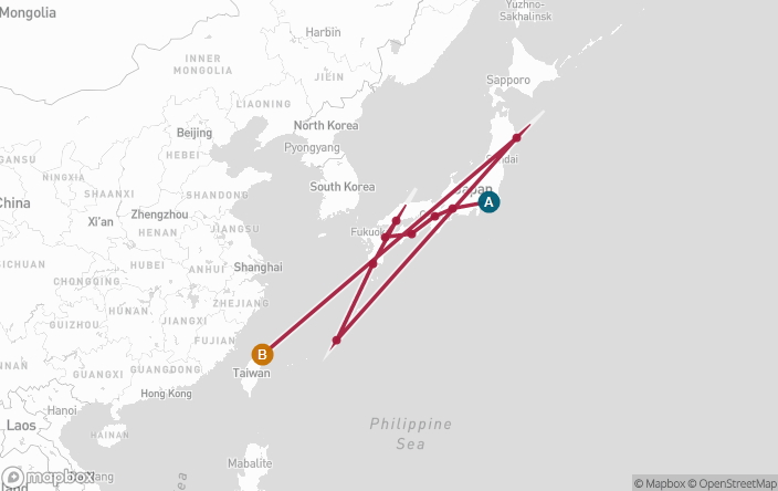 Itinerary Map for Oceania Cruises Sirena Voyage ID SIR260428