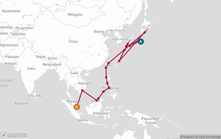 Itinerary Map for Oceania Cruises Sirena Voyage ID SIR260428A