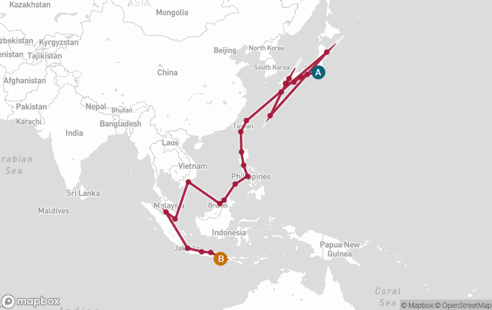 Itinerary Map for Oceania Cruises Sirena Voyage ID SIR260428B