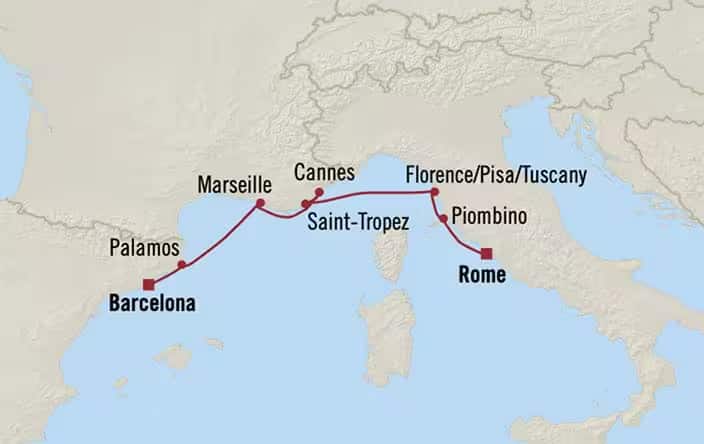 Itnerary Map for Oceania Cruises Sirena Voyage ID SIR260505