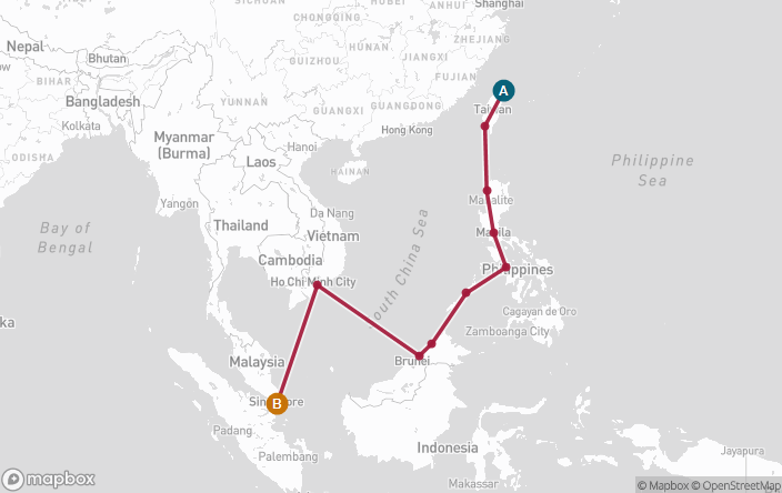 Itinerary Map for Oceania Cruises Sirena Voyage ID SIR260510