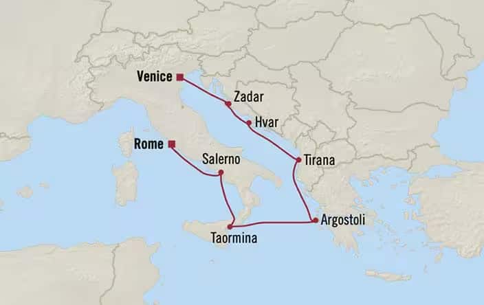 Itnerary Map for Oceania Cruises Sirena Voyage ID SIR260512