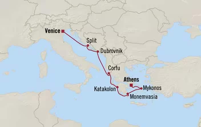 Itnerary Map for Oceania Cruises Sirena Voyage ID SIR260519