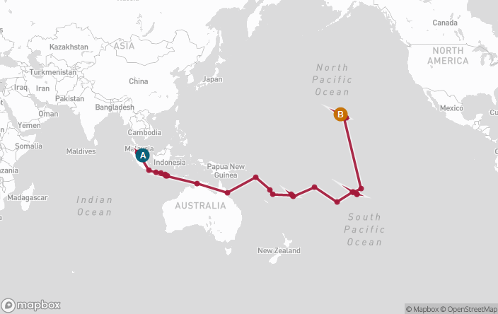 Itinerary Map for Oceania Cruises Sirena Voyage ID SIR260524B