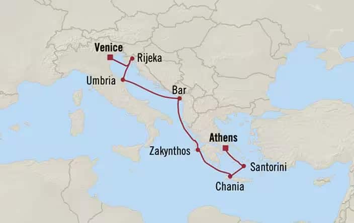 Itnerary Map for Oceania Cruises Sirena Voyage ID SIR260526